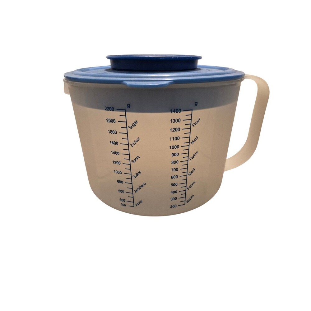 TUPPERWARE 1629-2 MIX-N-STORE 8 CUPS MEASURING BOWL 3 PIECE BLUE LID POUR SPOUT